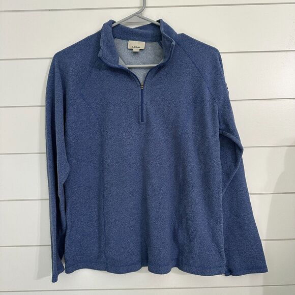 LL Bean Womens Medium 1/4 Zip Fleece Pullover Sweatshirt Blue Long Sleeve Warm - Picture 1 of 3